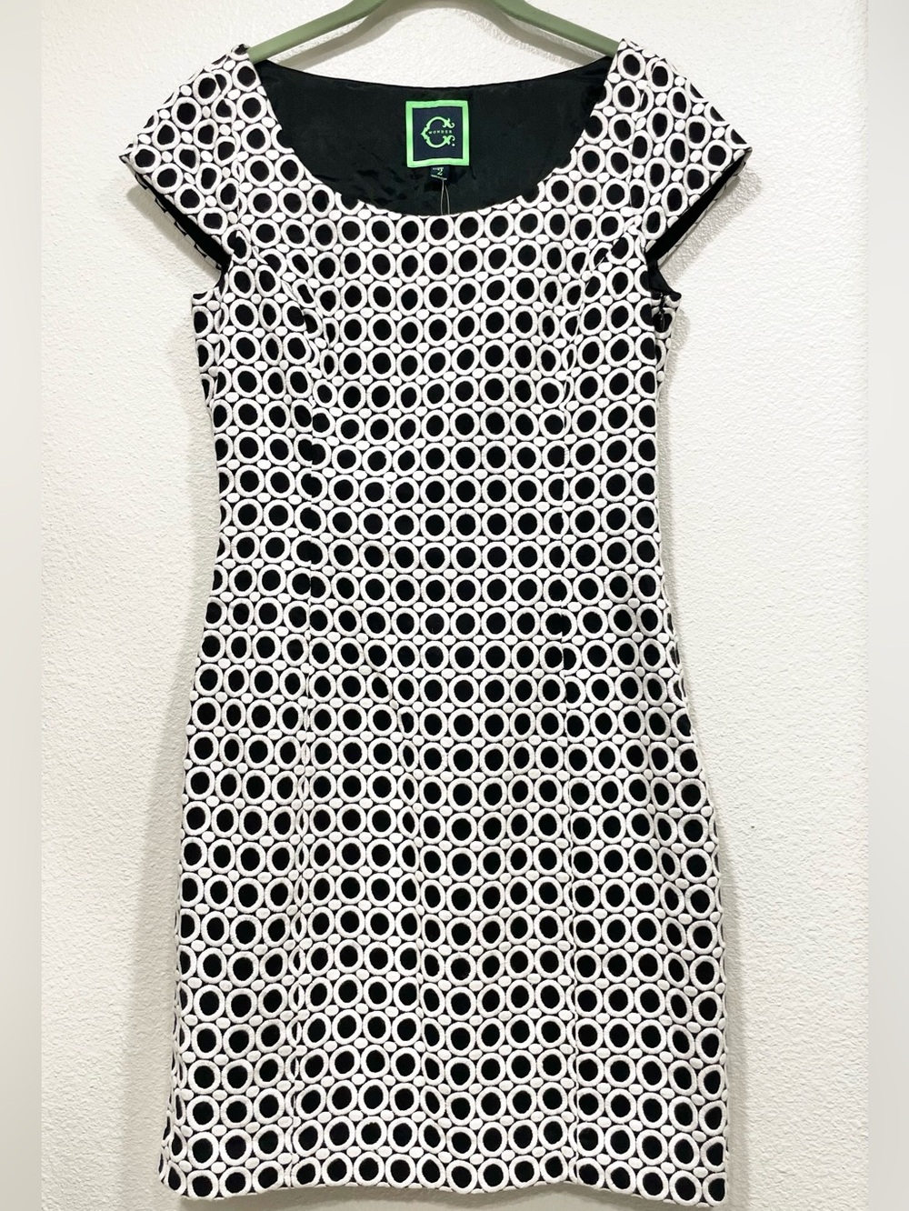 NWT C. WONDER Christian Siriano Black White Geometric Short Sleeve Mini Dress